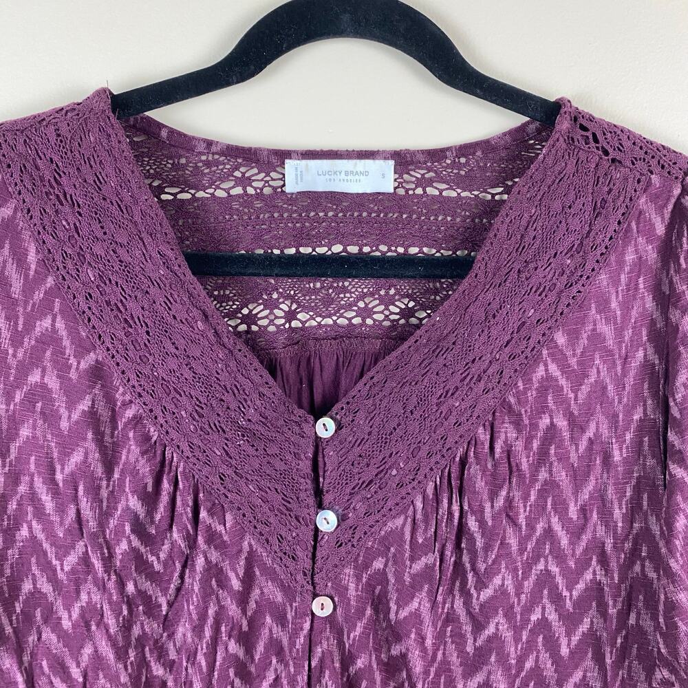 Lucky‎ Brand Boho Crochet Lace Blouse Purple Flowy Festival Peasant Indie Top S - Picture 2 of 8